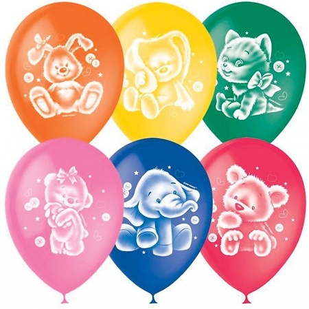воздушные шары,  1шт., m12/30см, патибум "плюшевые друзья", пастель+декор (4690296049249)