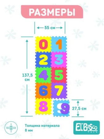 elbasco коврик-пазл цифры (10 элементов, каждый 27, 5*27, 5см) 15-007, (я расту тойз)