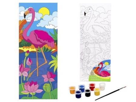 холст для рисования по номерам красивый фламинго (20*50см, кисть, акриловые краски) хк-0405, (рыжий 