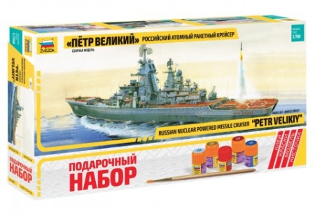 сборная модель 1:700 российский атомный ракетный крейсер ""петр великий"" (модель+клей+краски+кисточ