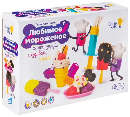 genio kids тесто-пластилин. любимое мороженое (6 цветов*50гр, с аксессуарами, в коробке, от 3 лет) t