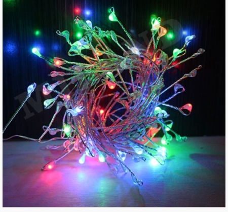 новогоднее украшение гирлянда-проволока 2 м, 100 разноцветных ламп на ножке, (мигание) ну-1011