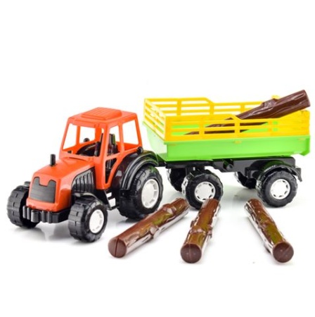 трактор с прицепом (40см, +дрова, цвет в ассорт., в сетке, от 3 лет) btg-063, (baby toys garden)