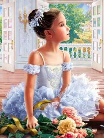 холст для рисования по номерам девочка в белом танцевальном платье (17*22см, акриловые краски, кисти