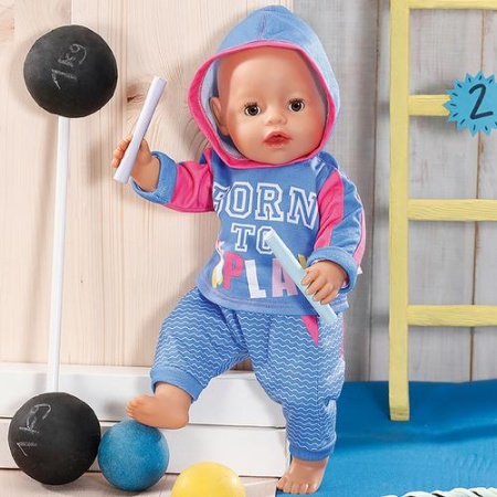 baby born спортивный костюм (для кукол 43см, с вешалкой, голубой, от 3 лет) 41287, (zapf creation)