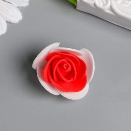 декор для творчества "белая роза с красной серединкой" d=3,5 см. 7459461